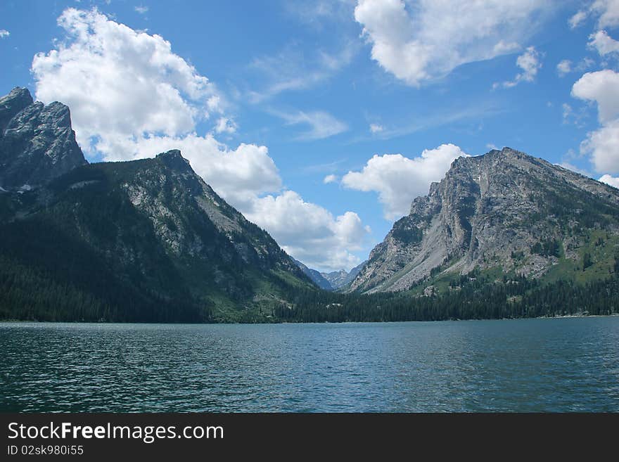 The Grand Tetons towering above Jackson Lake. The Grand Tetons towering above Jackson Lake