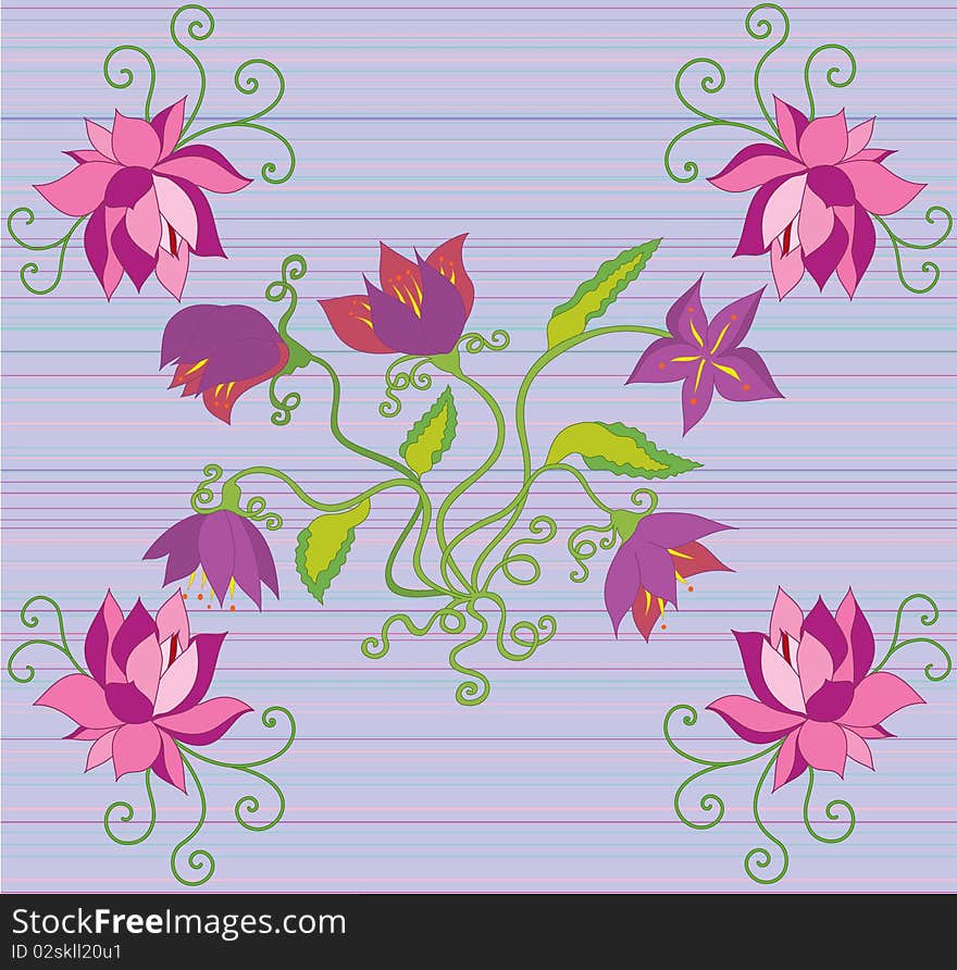 Spring flowers on colorful striped background illustration. Spring flowers on colorful striped background illustration