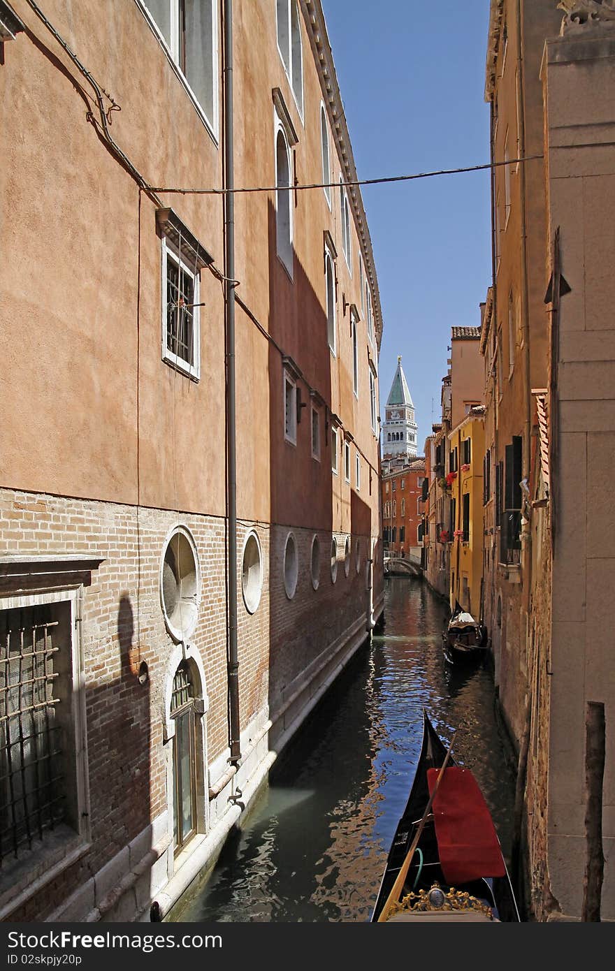 Venice, Canal With Gondola