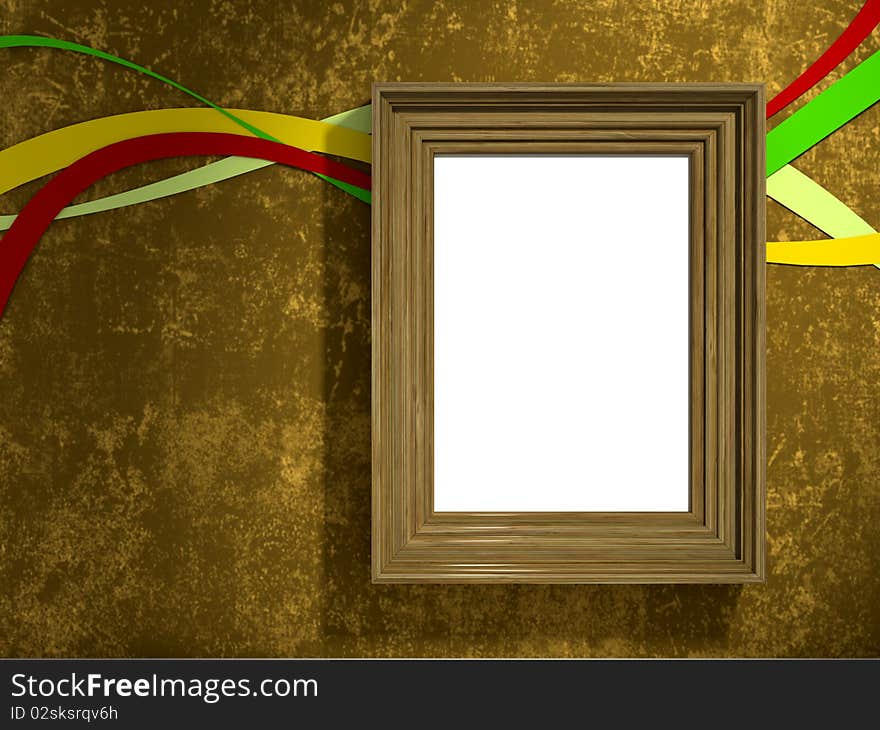 Wooden frame on the grunge background with colored lines