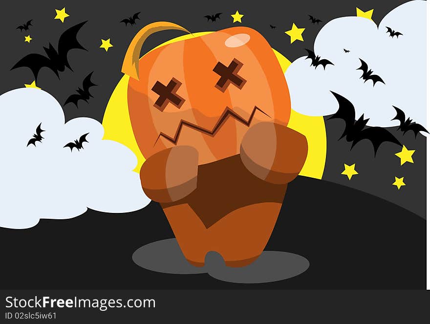 Image of Pumpkin Doll who is walking on Halloween night. Image of Pumpkin Doll who is walking on Halloween night.