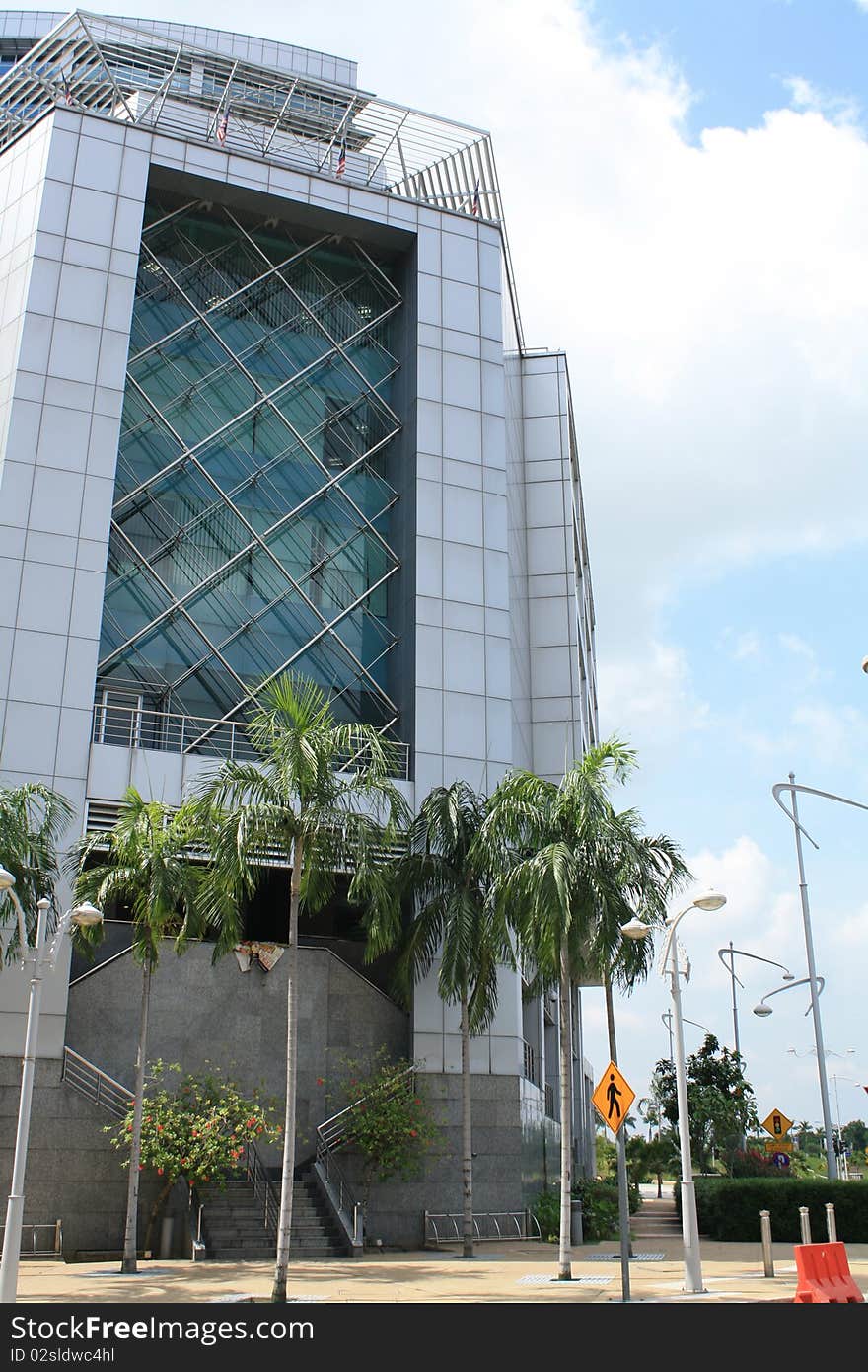 A modern office building which houses several public and private agencies and establishments in Putrajaya, Malaysia.