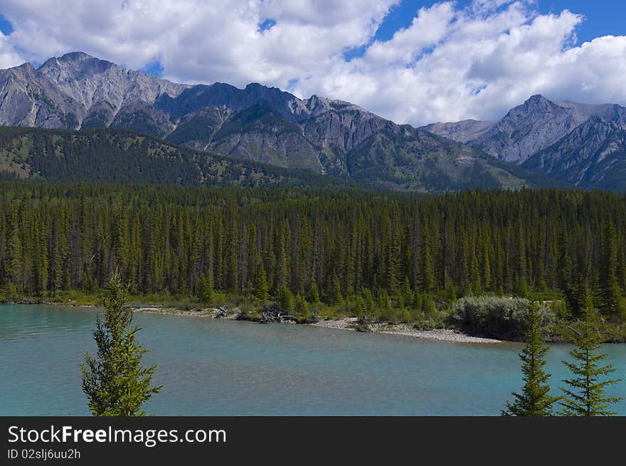 Flood plain of a Mountain River in Banff National Park, Alberta, Canada. Flood plain of a Mountain River in Banff National Park, Alberta, Canada