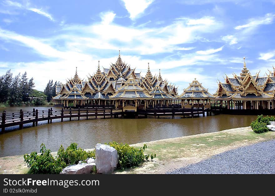 Temple and bridge at ancient city in Thailand