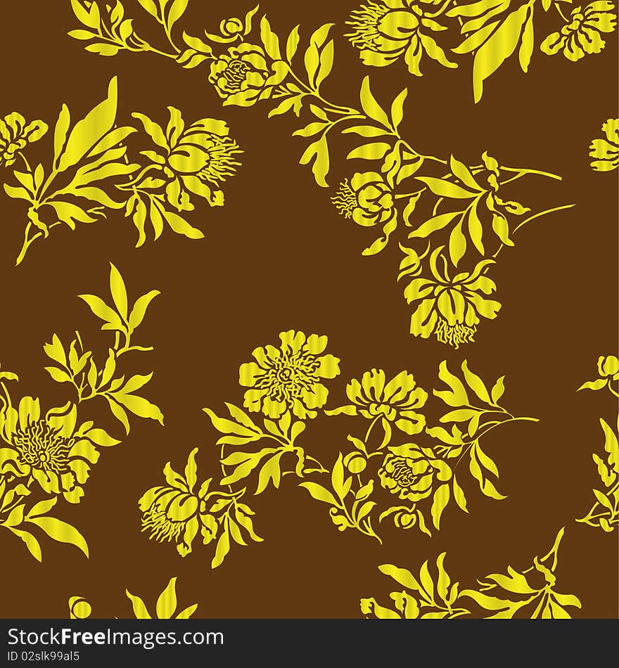 Gold floral designs on the brown background. Gold floral designs on the brown background