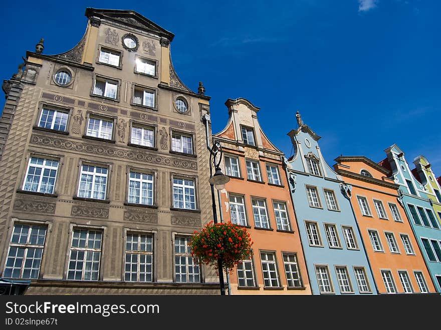 Middleaged colored houses in row