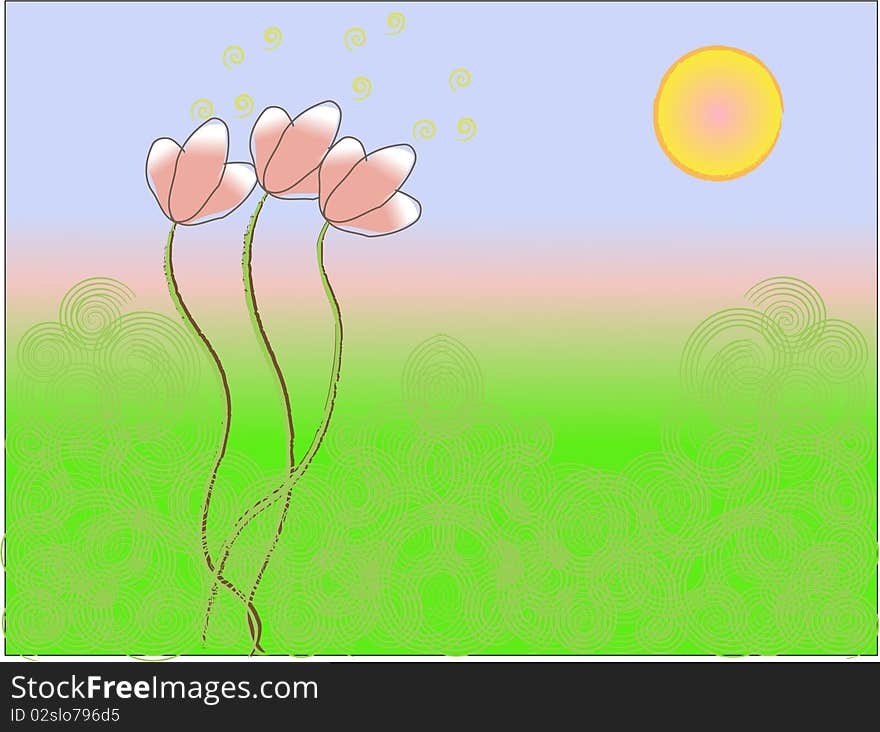 Pink flowers illustration and abstract background