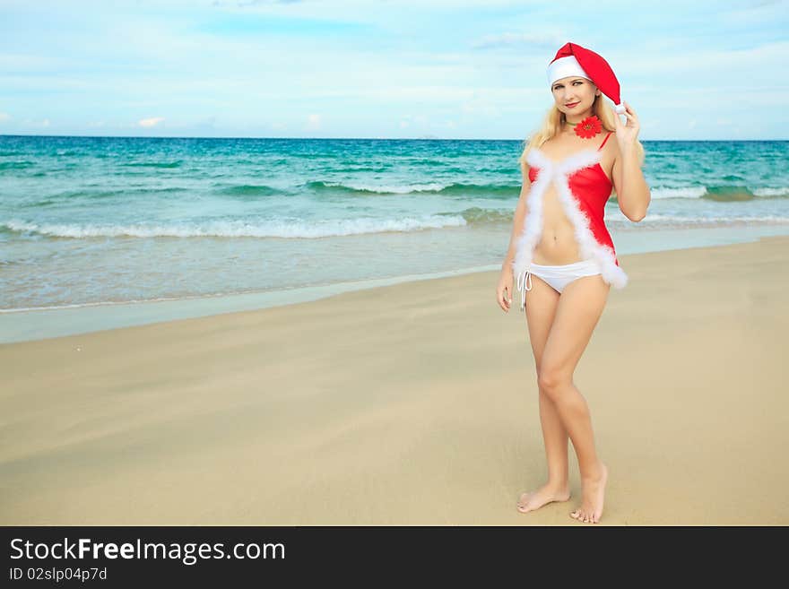 Beauriful Santa at the tropical beach. Beauriful Santa at the tropical beach