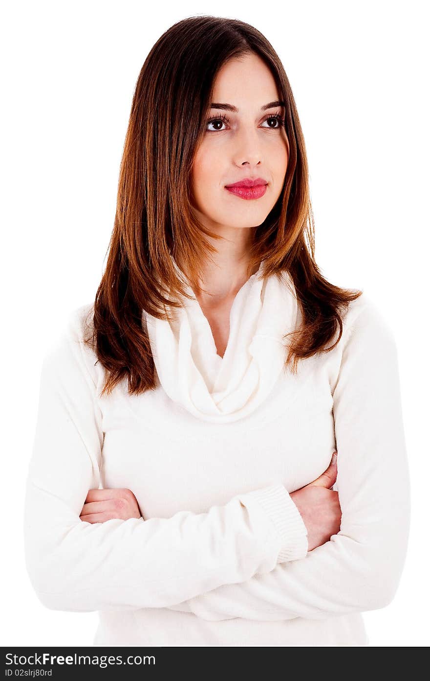 Portrait of young beautiful lady posing with folded hands over isolated white background. Portrait of young beautiful lady posing with folded hands over isolated white background