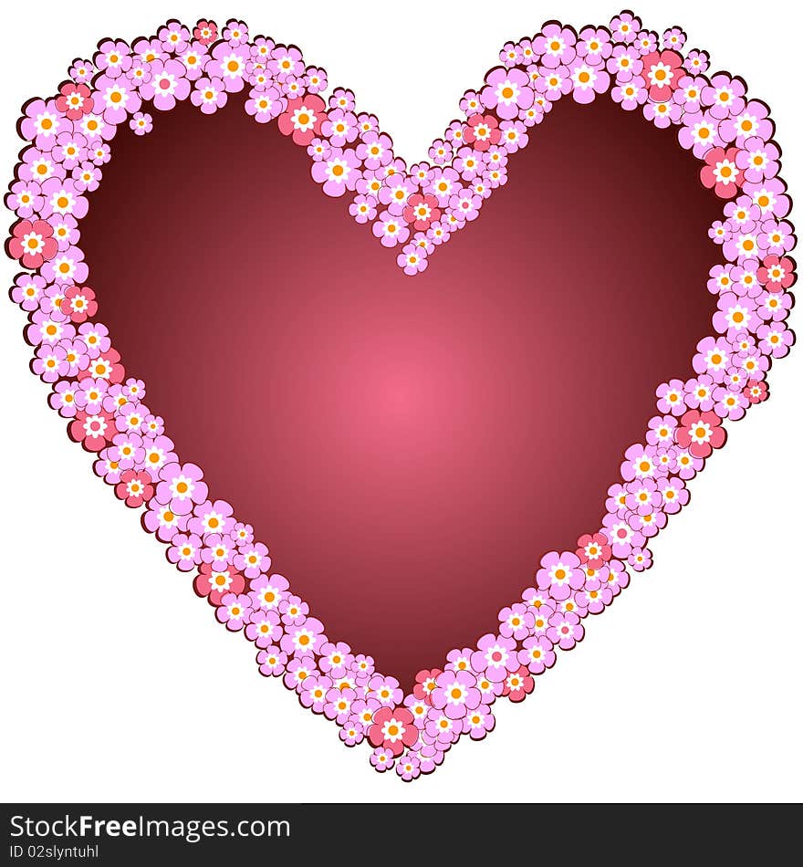 Decorative heart from pink flowers isolated on white background. Decorative heart from pink flowers isolated on white background