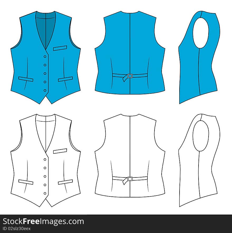 Outline blue waistcoat illustration isolated on white. EPS8 file available. Outline blue waistcoat illustration isolated on white. EPS8 file available.