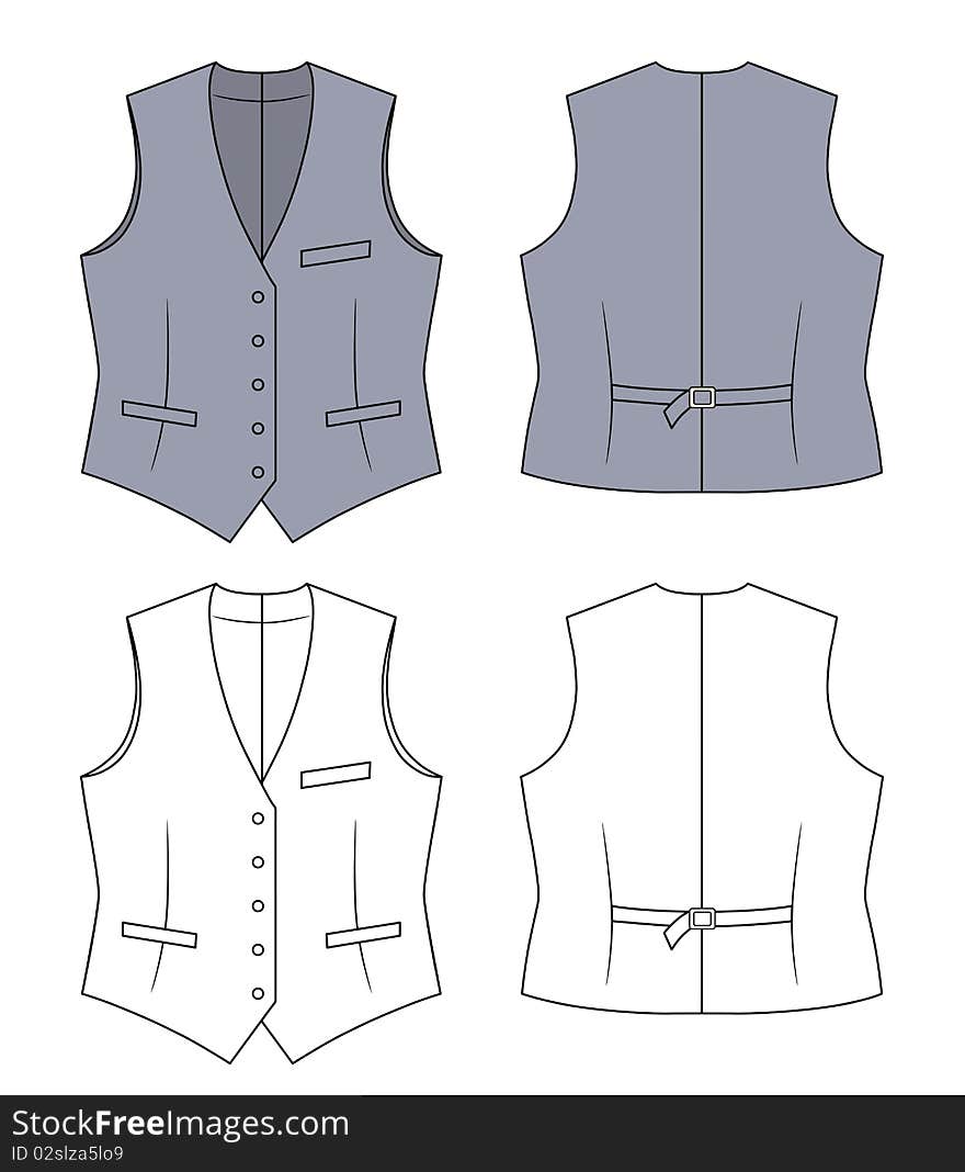 Outline grey waistcoat illustration isolated on white. EPS8 file available. Outline grey waistcoat illustration isolated on white. EPS8 file available.