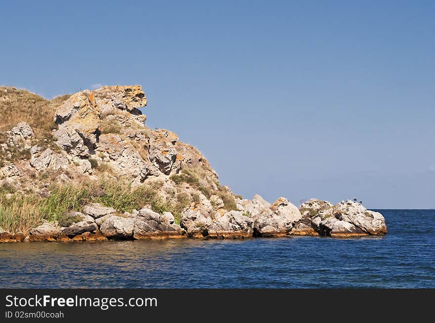 Rocky shore of Cape Kazantip in Crimea