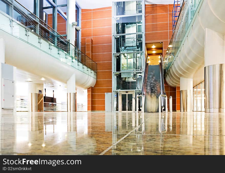 Interior - elevator and escalator in the hall