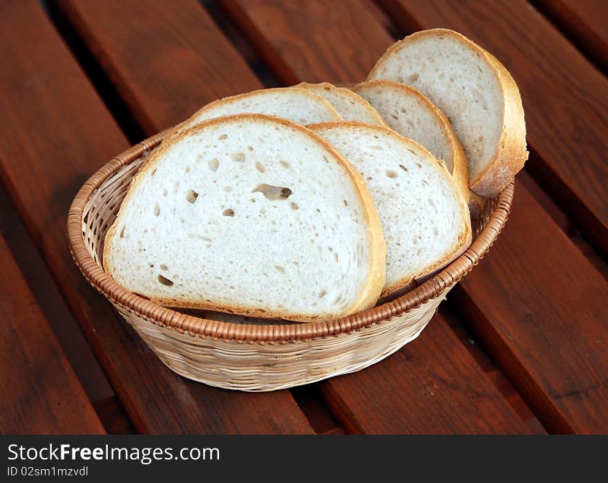 Cut slices of bread in the basket