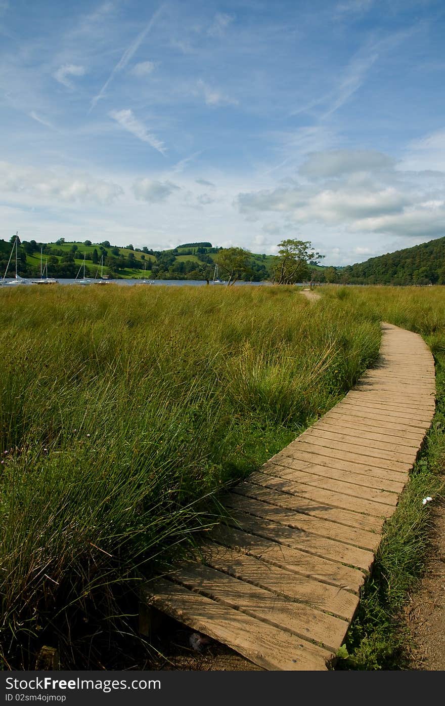 The landscape of ullswater at pooley bridge in cumbria in england. The landscape of ullswater at pooley bridge in cumbria in england