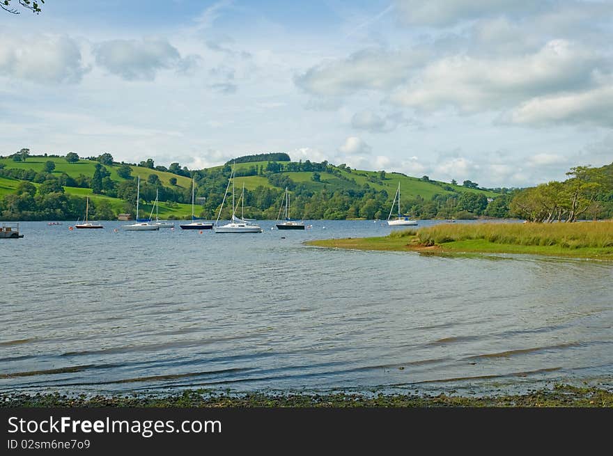 The landscape of ullswater at pooley bridge in cumbria in england. The landscape of ullswater at pooley bridge in cumbria in england