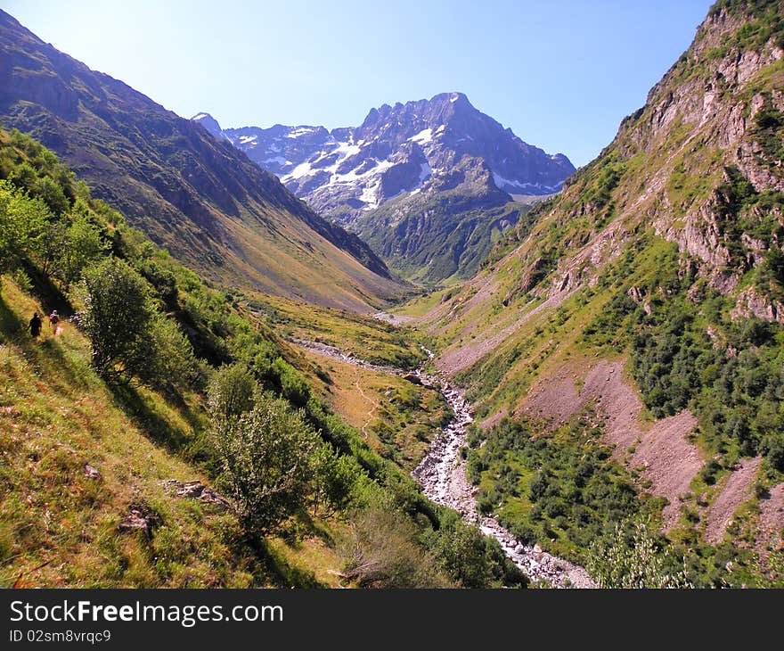 Beautiful view between mountains in Alps