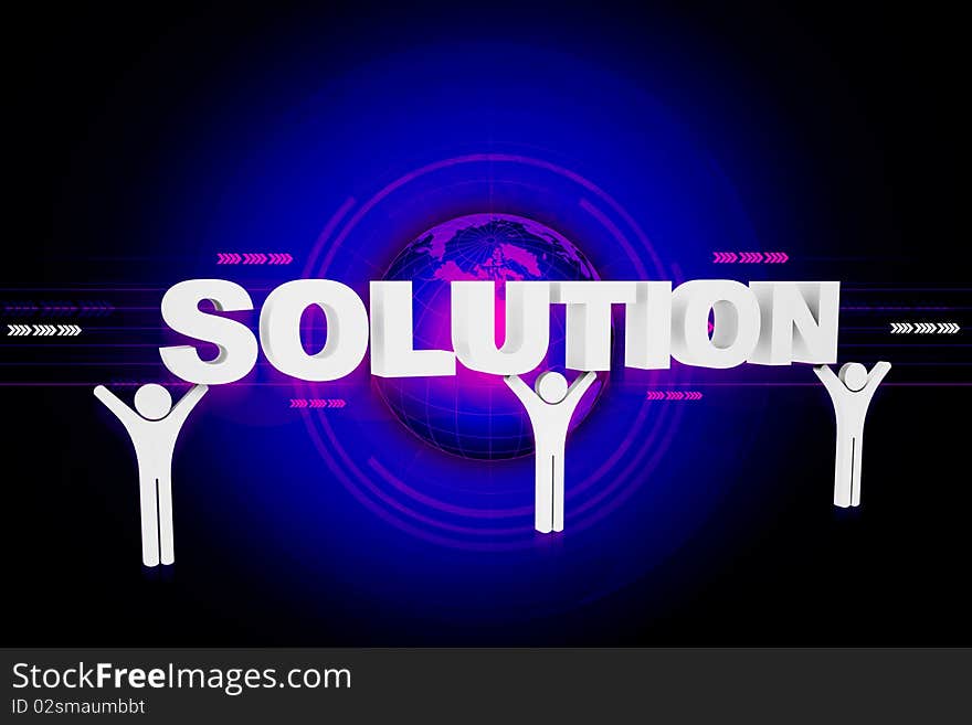 Digital illustration of SOLUTION in abstract color background