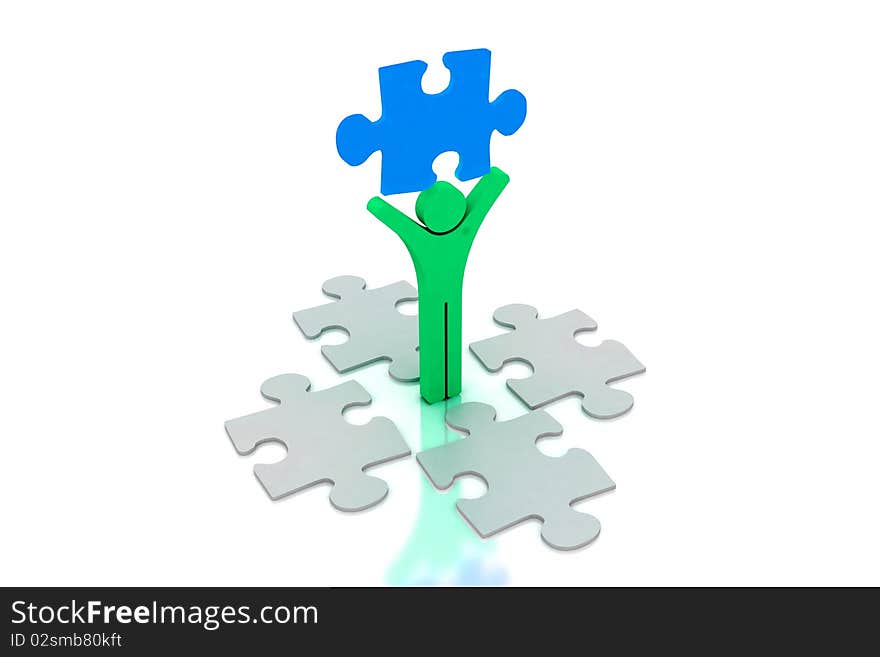 3d muti use man and puzzle in white background