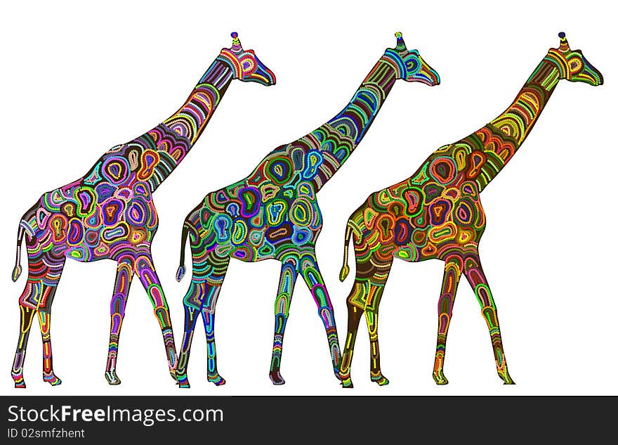 Colored giraffes in ethnic style with a white background. Colored giraffes in ethnic style with a white background