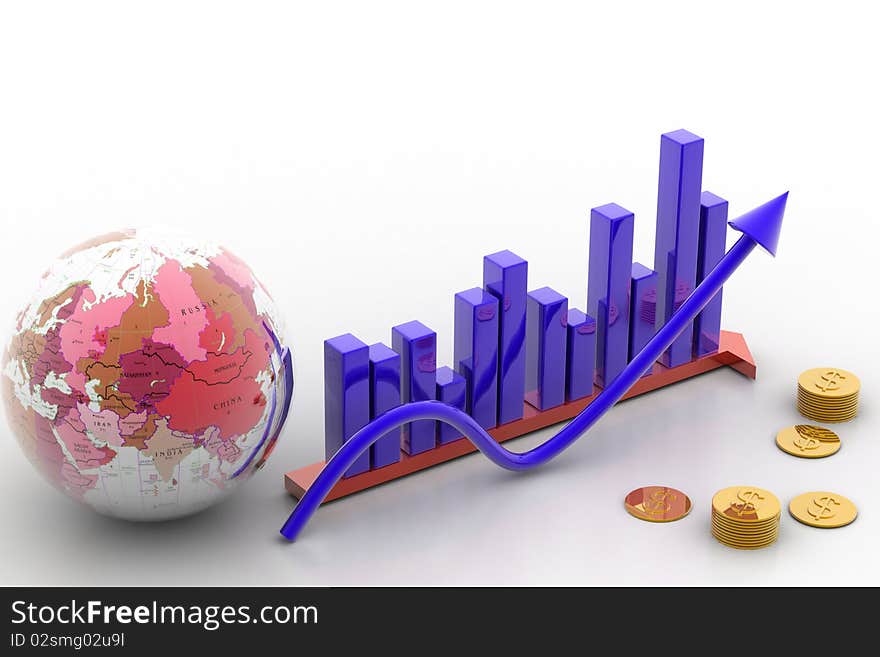 3d multi use Render Business Graph with earth