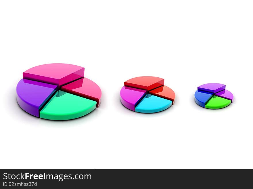 3d multi use pie chart graph in white background