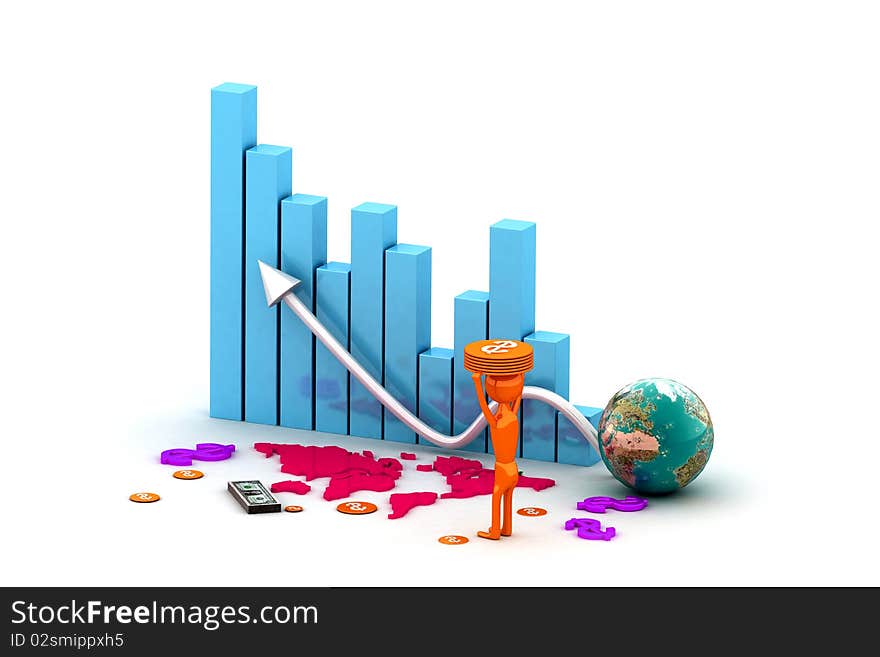 3d business graph with earth and dollars