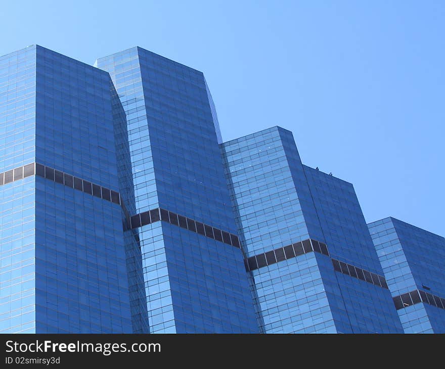 Blue glass building.