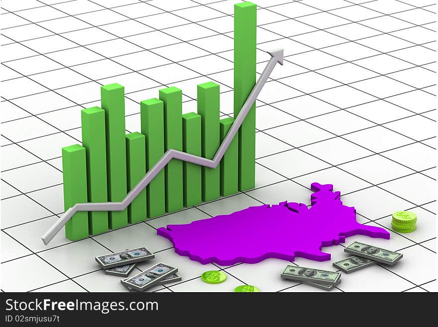 Business growth graph with America map and currency