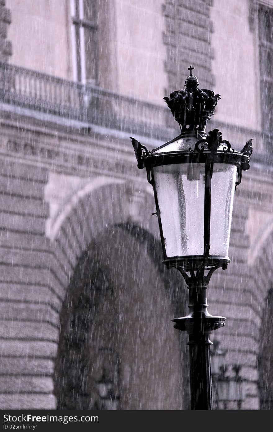 Lonely lantern in the rain