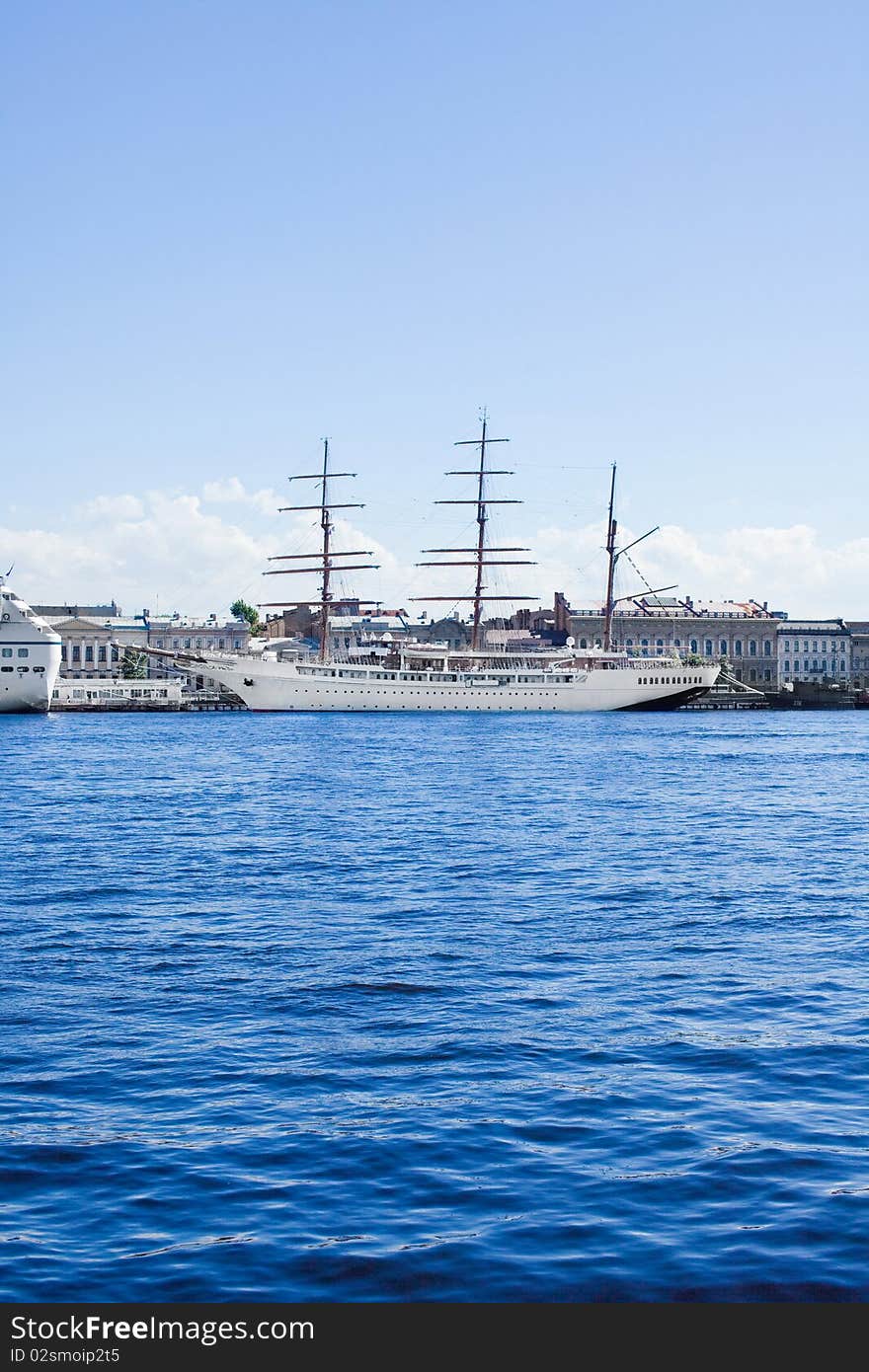 Yacht on the water near pier