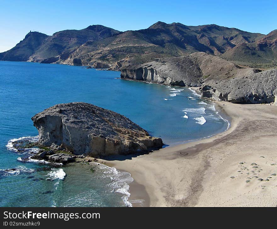 Lava rocks landscape and beach, Andalusia, Spain. Lava rocks landscape and beach, Andalusia, Spain