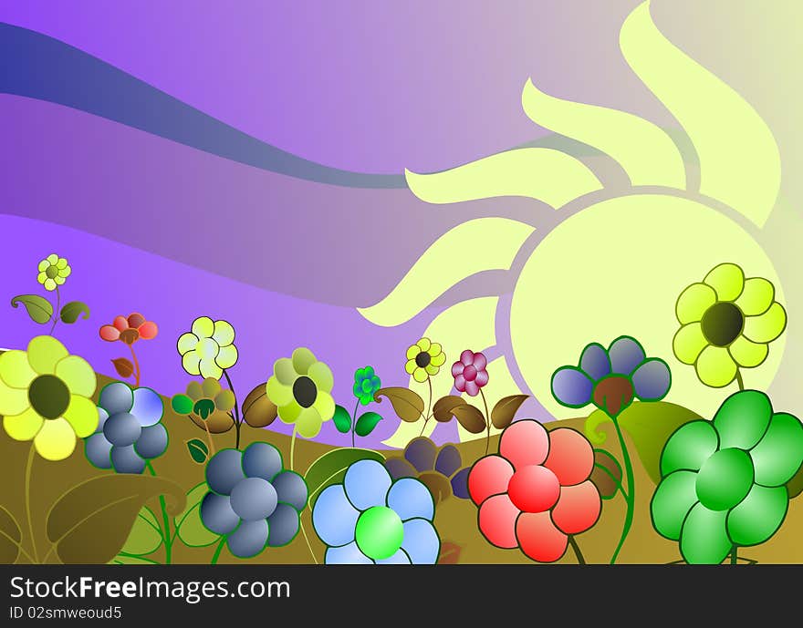 Colorful Stylized Meadow With Flowers