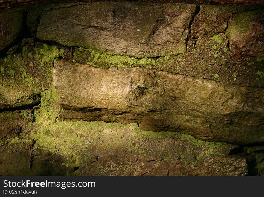 Detail of Moss-Covered Stone Wall. Detail of Moss-Covered Stone Wall