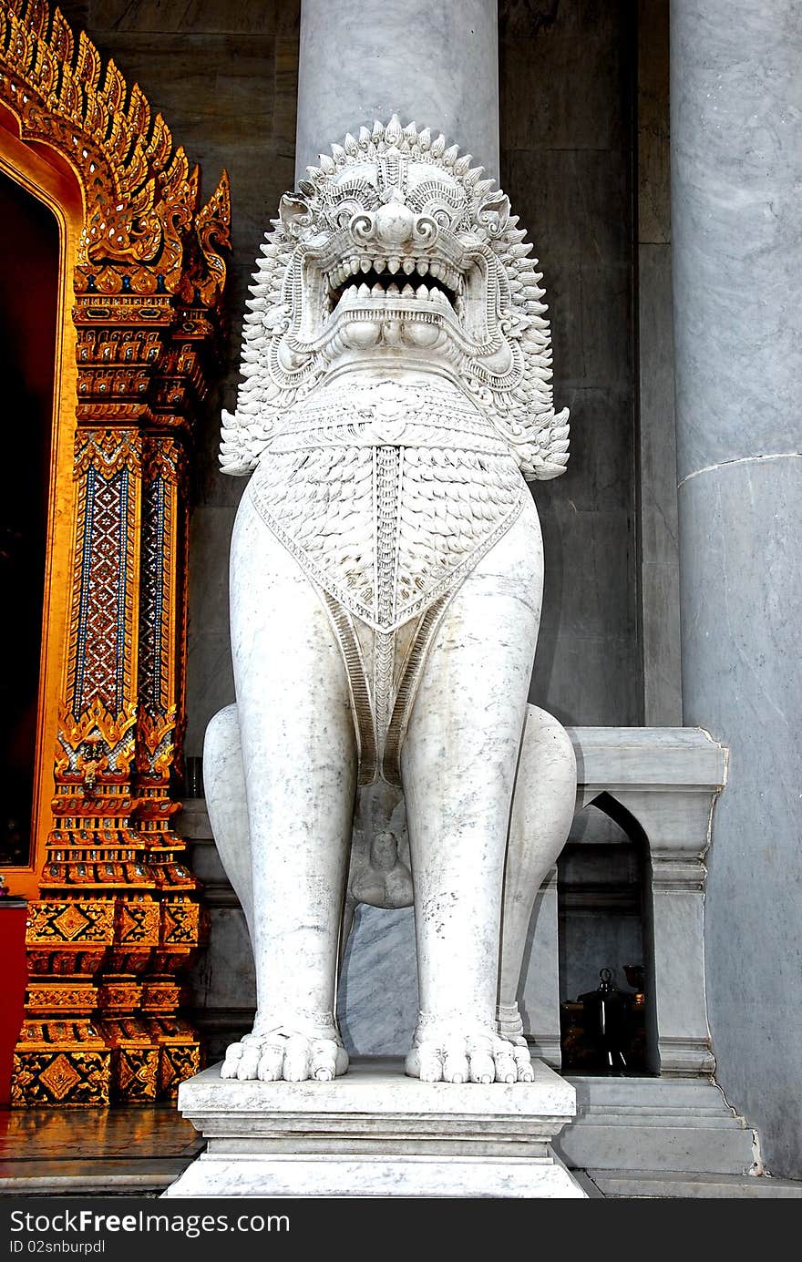 Lion inside Wat Benjamabopit Bangkok Thailand. Lion inside Wat Benjamabopit Bangkok Thailand