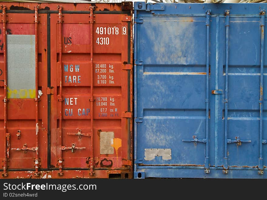 Old container blue and old container red. Old container blue and old container red