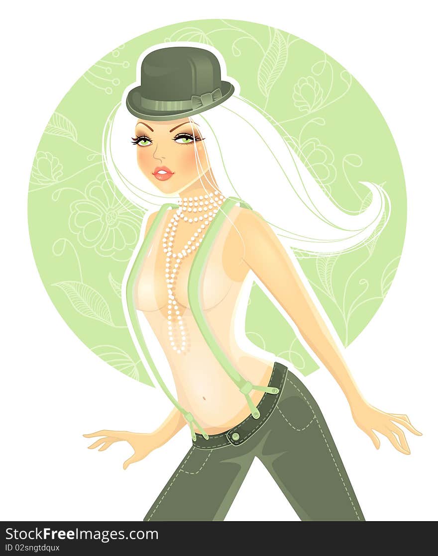 Vector illustration of Suspenders girl