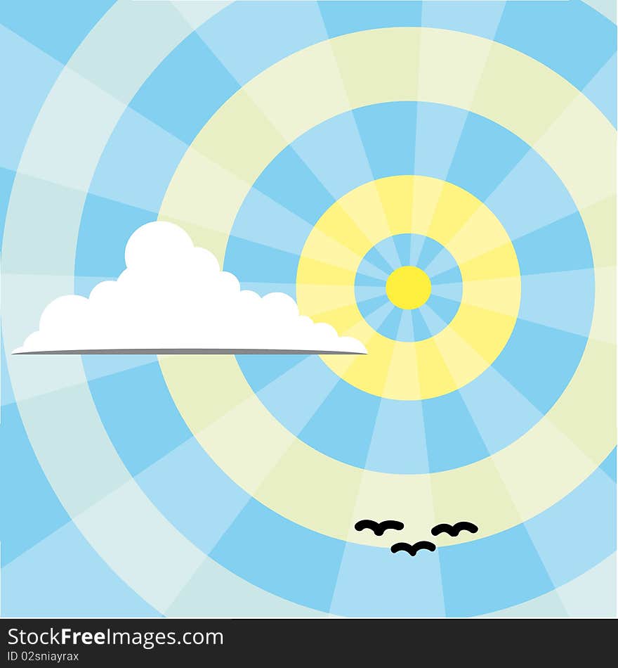 Cloud on sunny sky. Vector image.