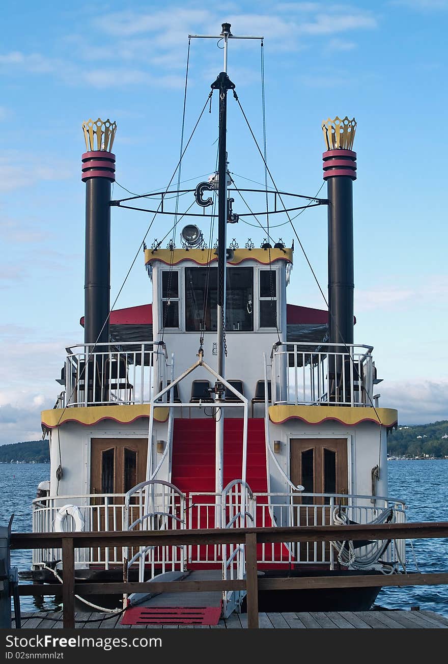 Steamboat docked on canandaigua lake,one of the finger lakes in new york state. Steamboat docked on canandaigua lake,one of the finger lakes in new york state