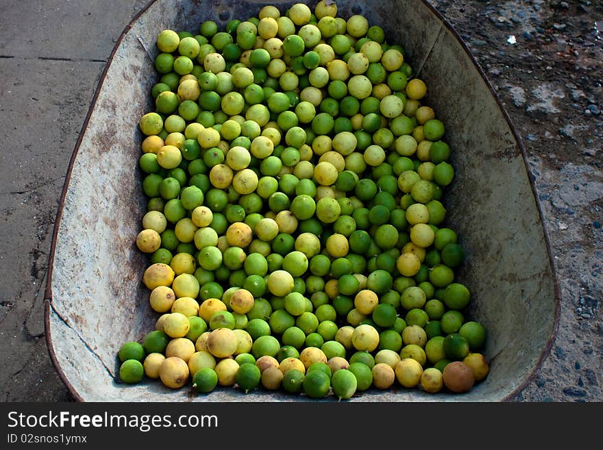 Basket green tropical fresh lemons. Basket green tropical fresh lemons