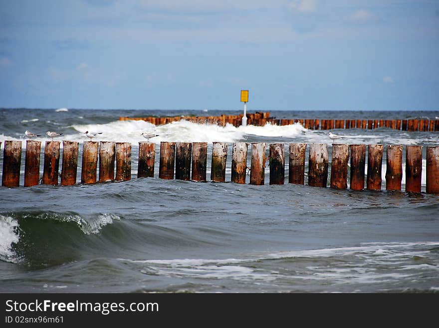 Sea-Gulfs and breakwater at Baltyk Sea. Sea-Gulfs and breakwater at Baltyk Sea