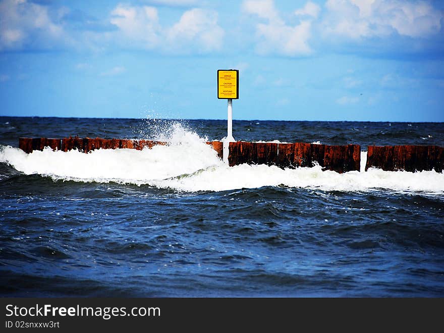 Ocean, Sky and breakwater at Baltyk Sea