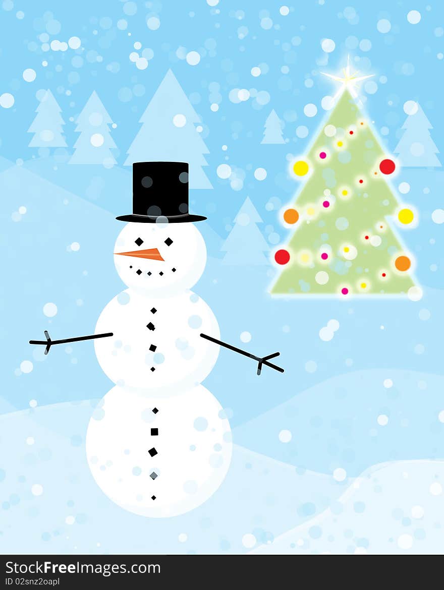 Snowman And Christmas Tree