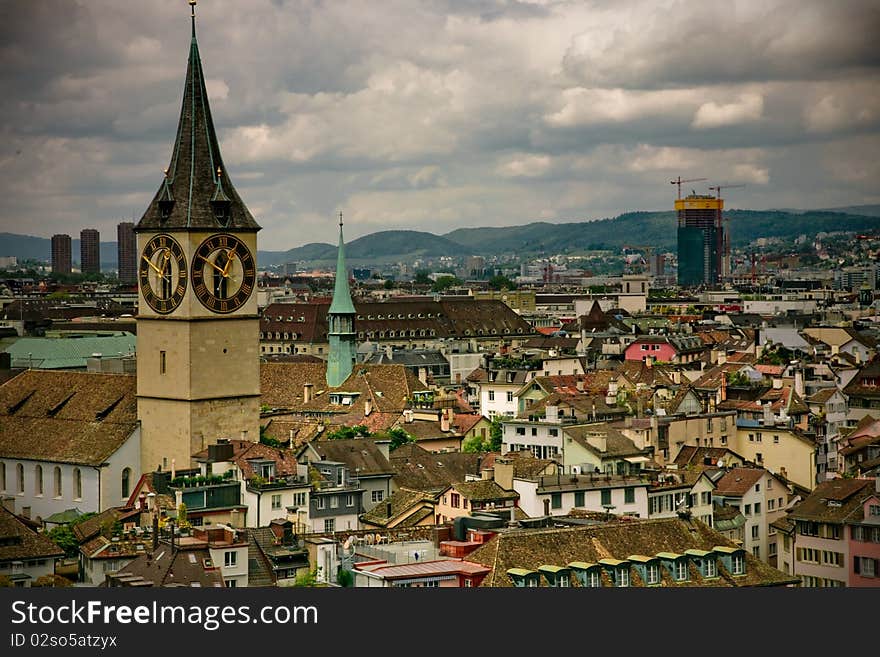 The old Clocktower in Zürich, Switzerland. The old Clocktower in Zürich, Switzerland