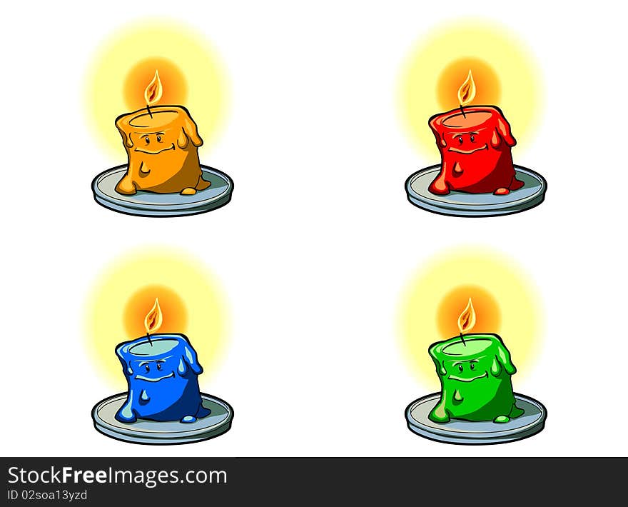 4 colorful candles. Yellow, blue, green anc red. 4 colorful candles. Yellow, blue, green anc red.