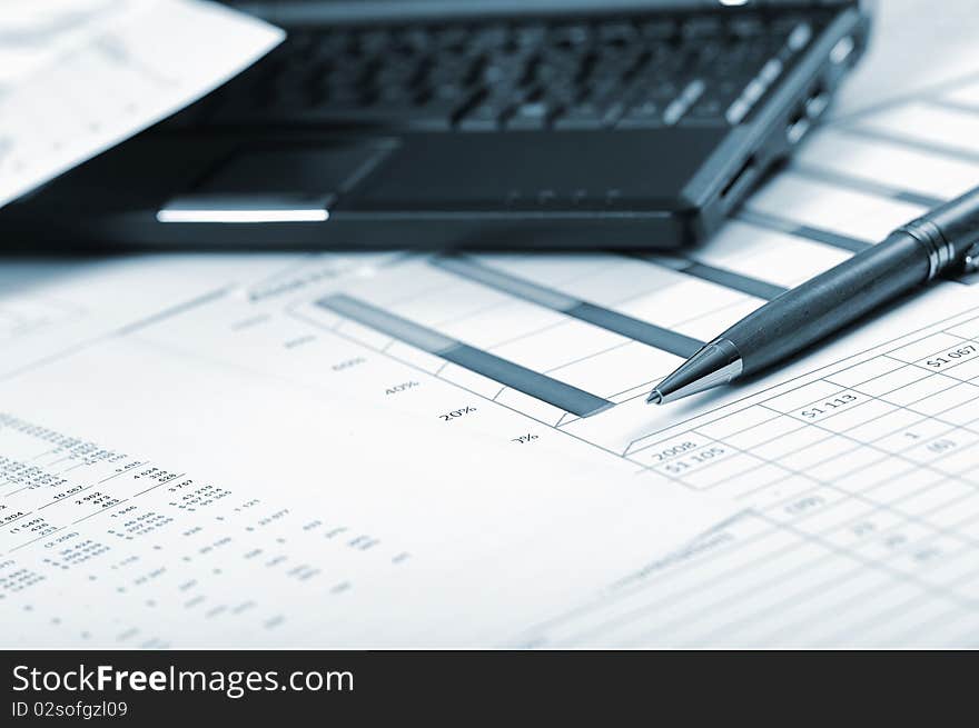 Charts, diagrams, tables. Workplace for the business person.