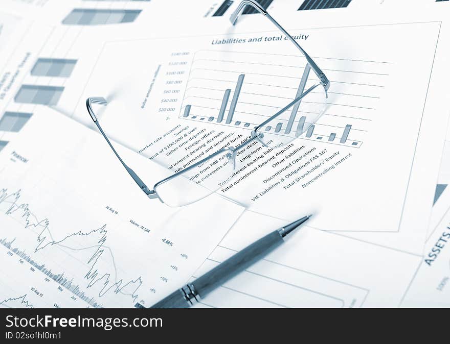 Charts, diagrams, tables. Workplace for the business person.