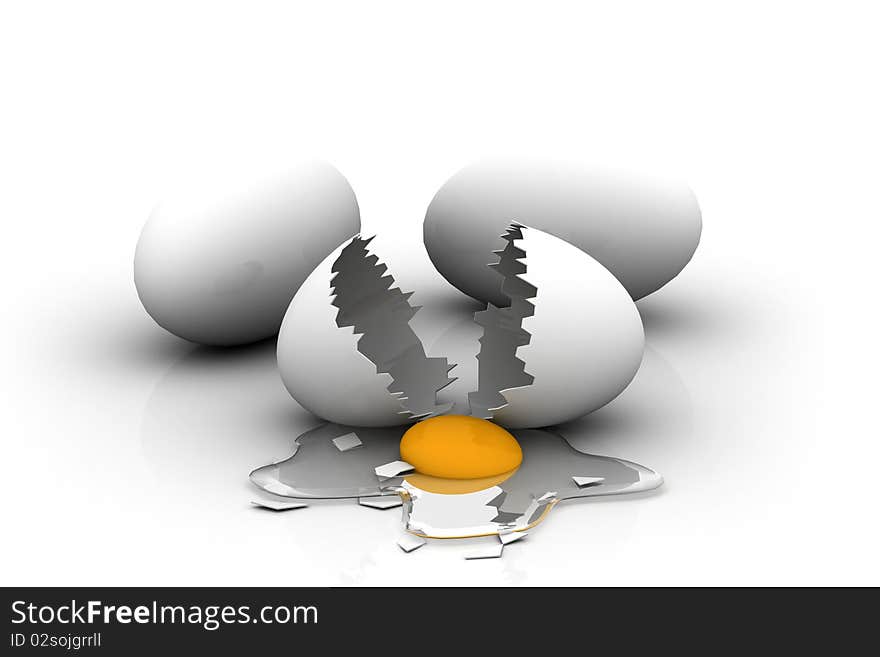 3d multi use broken egg in white background