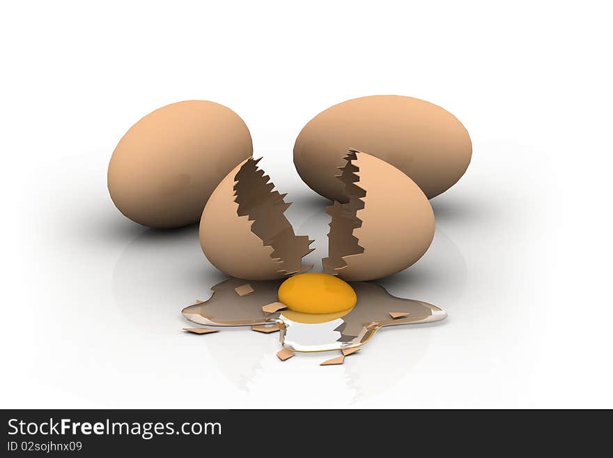 3d multi use broken egg in white background